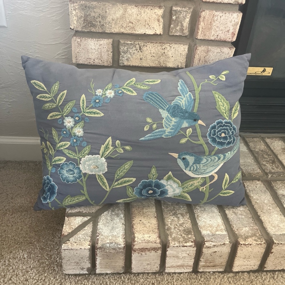 Pier 1 Embroidered Bird and Butterfly Acsent Pillow 16x10